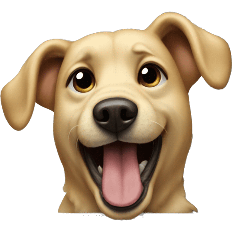 Dirty, blonde dog with its head out the window mouth open emoji