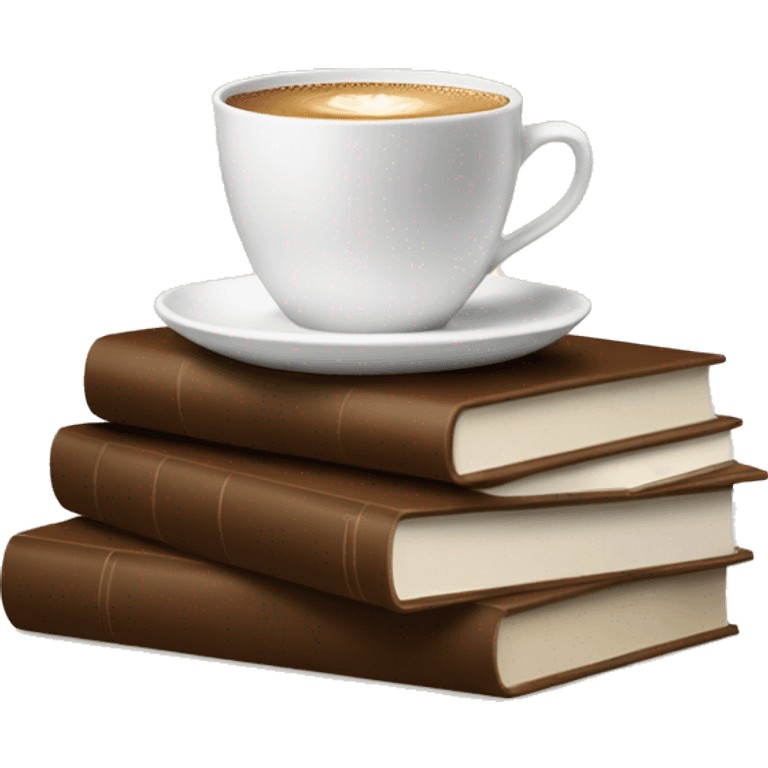 white cup of coffee on top of a small stack of brown and beige books emoji