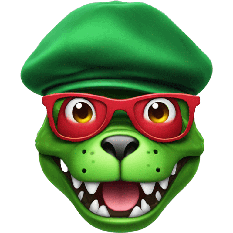 Angry Green Trex wearing red beret and eyeglasses  emoji