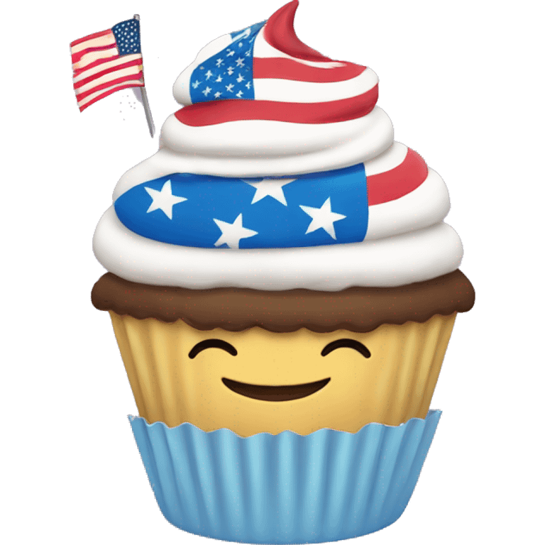 Happy cupcake with an American flag emoji