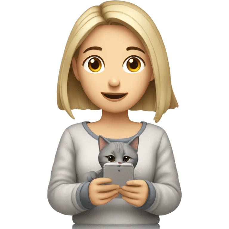 european girl with cat texting sms emoji