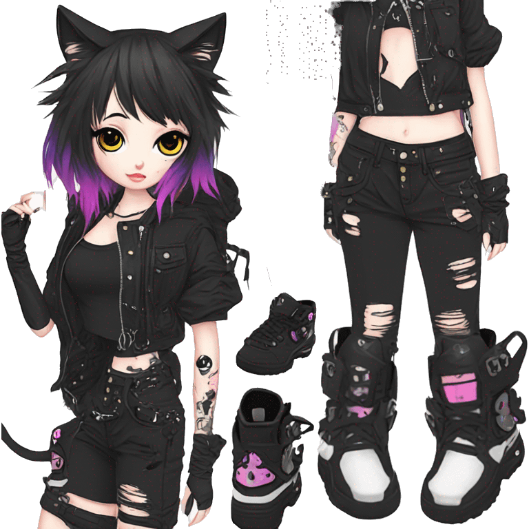 Edgy Kawaii Cute Cool Cartoon Anime Punk Techwear Gothic Catgirl emoji