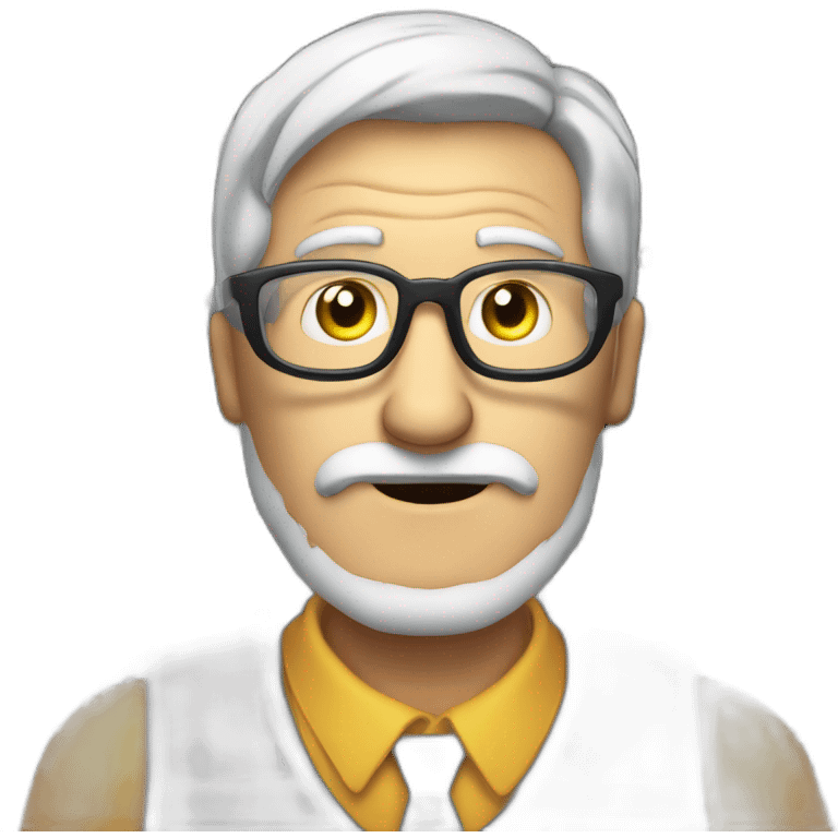 grey haired clean shaven straight faced man with calculator and glasses emoji