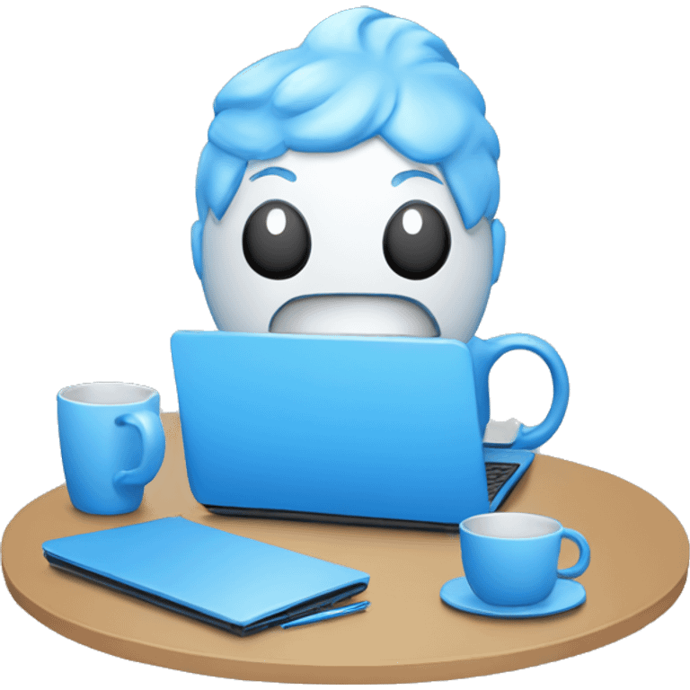 Emoji with a laptop and mugs representing the software development process and teamwork in blue color emoji