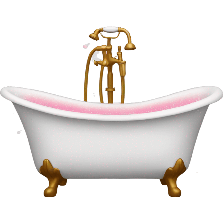 White bathtub with pink and gold accents and bubbles emoji