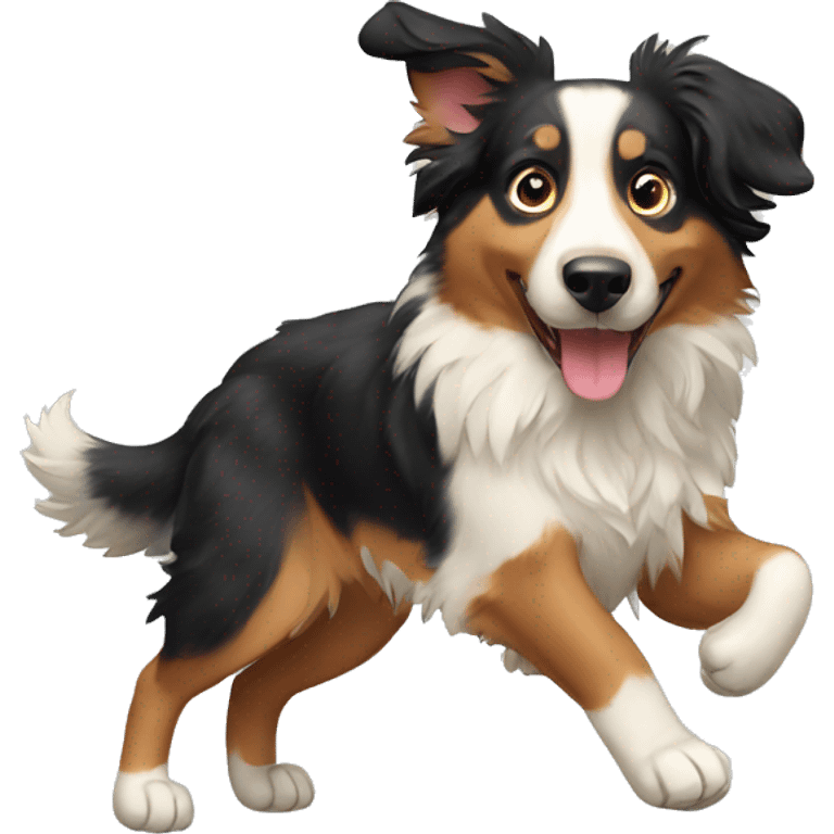 A dancing Australian Shepard dog emoji