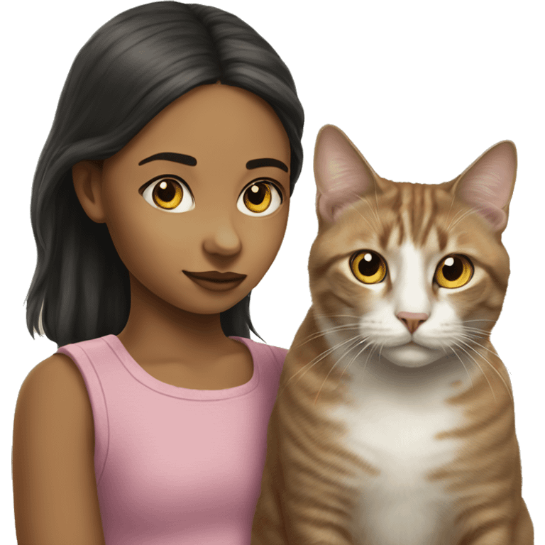 realistic portrait of girl and cat  emoji