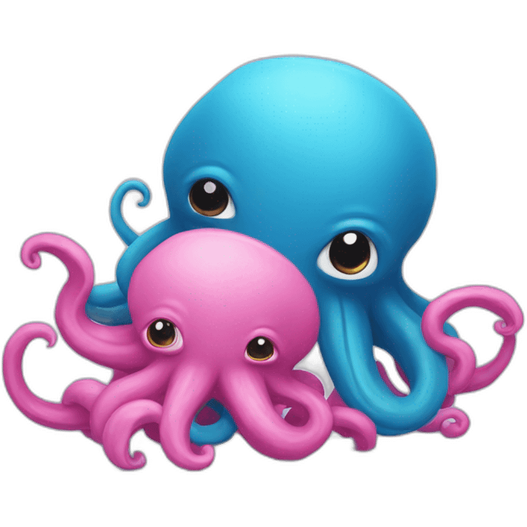 an adorable blue kraken fighting another pink kraken  adorable emoji