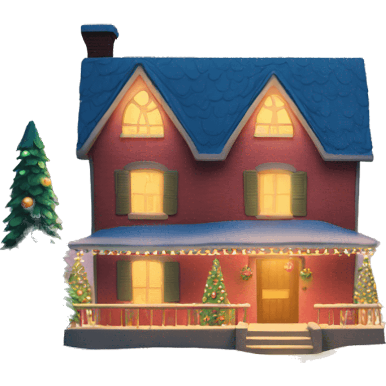 Christmas house with Christmas tree illuminated emoji