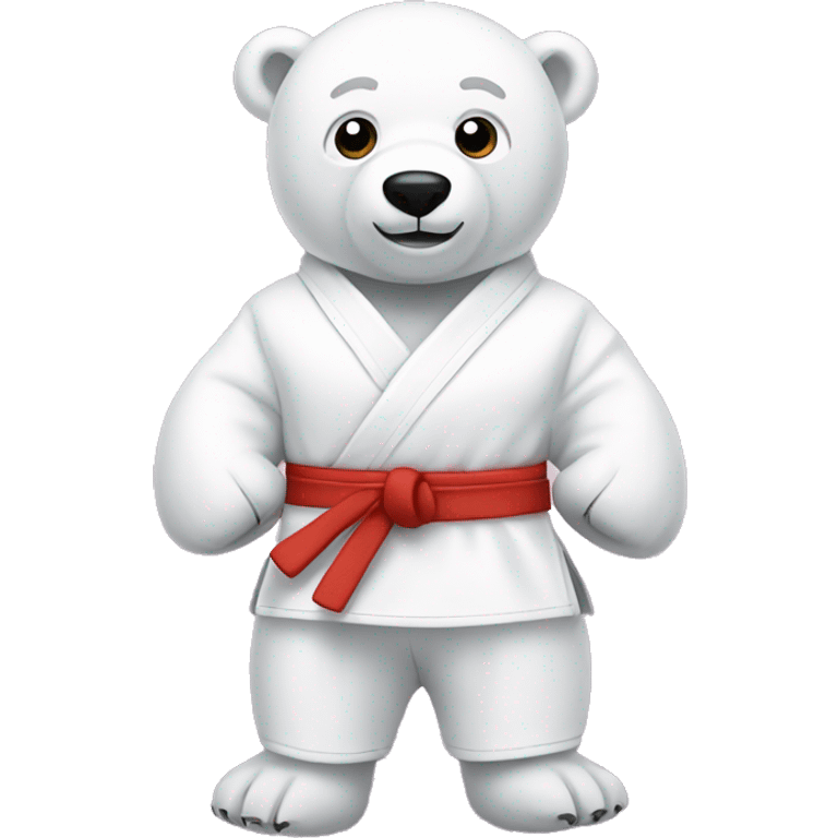 Polar bear stuffed animal with karate outfit emoji