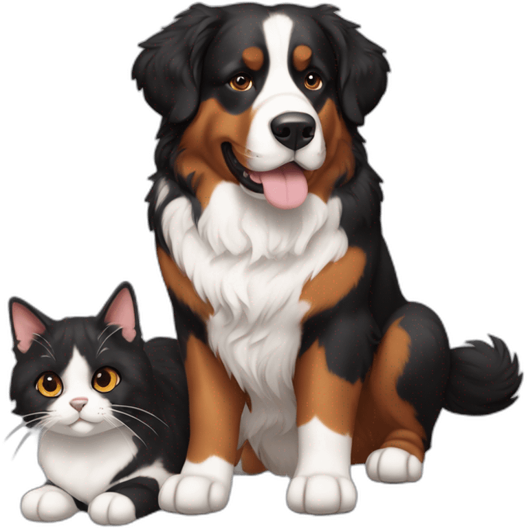 A Bernese dog next to A black and brown tortoiseshell cat with no white fur emoji