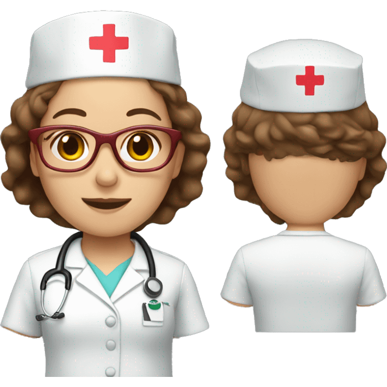 Nurse with brown hair and red glasses  emoji