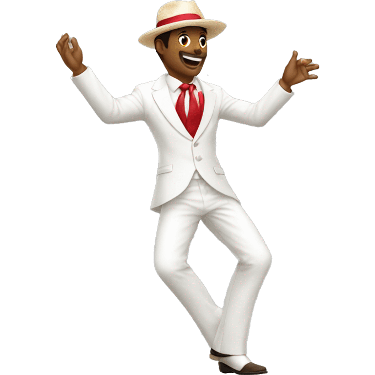 Man dancing samba wearing a panama hat and white suit with a red tie emoji