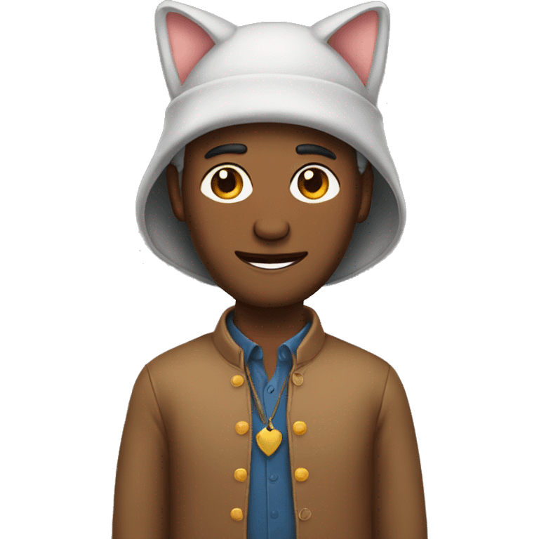 Man wearing a dress with a cat hat emoji