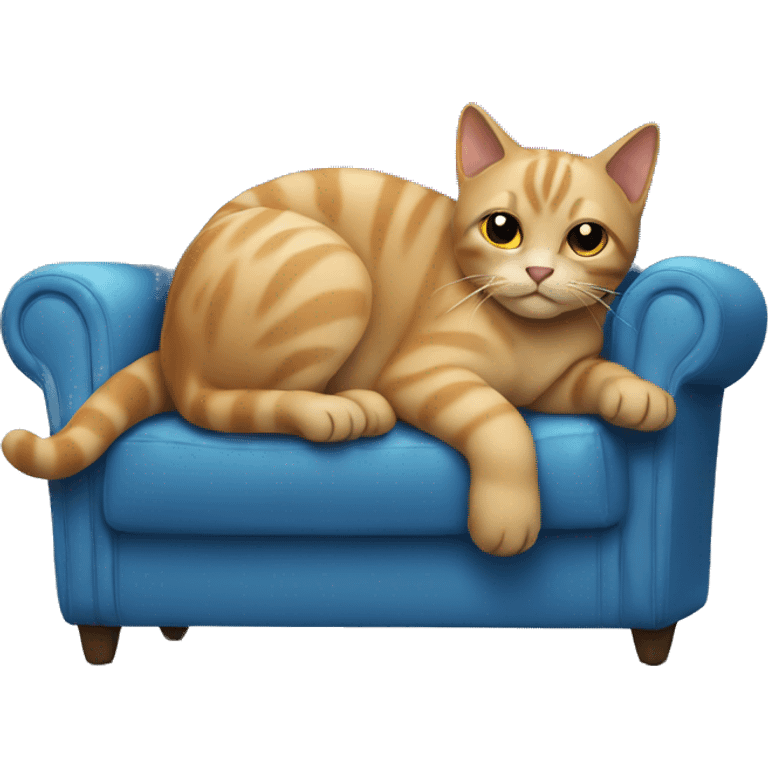  cat sweating sitting on a blue couch emoji