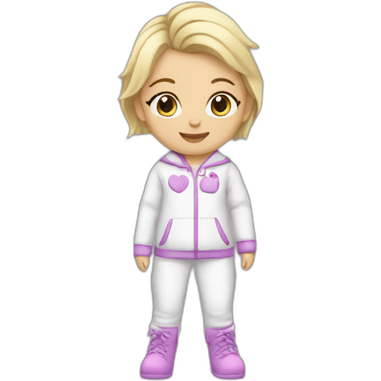 Bébé blonde en pijama blanc et des bottes mauve  emoji