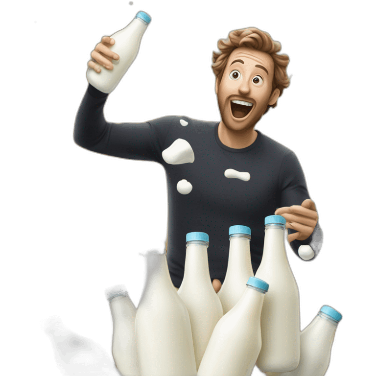 person juggling milk bottles but they've dropped one and made a milk explosion emoji