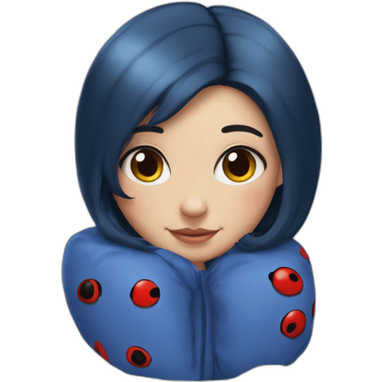 girl with dark blue hair duvets and ladybug suit emoji