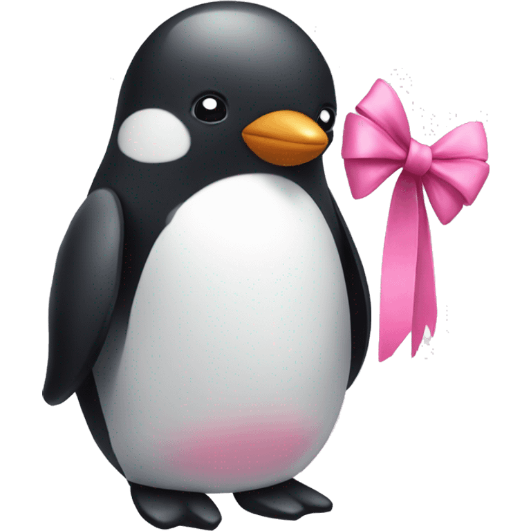 sad penguin with a pink bow emoji