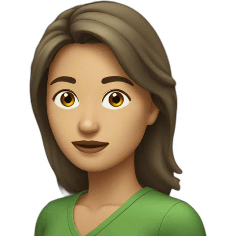 Mujer de 28 años con pelo castaño y lacio y ojos verdes emoji