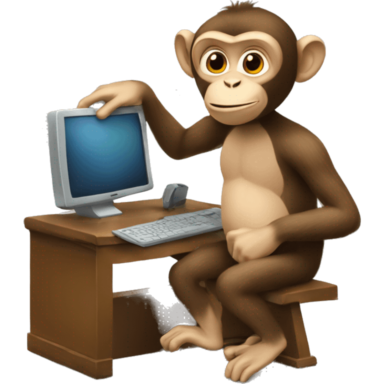 A monkey at a computer with a lot of money around him emoji