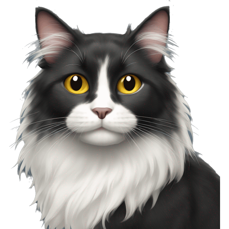 black cat domestic long-haired with white spot emoji