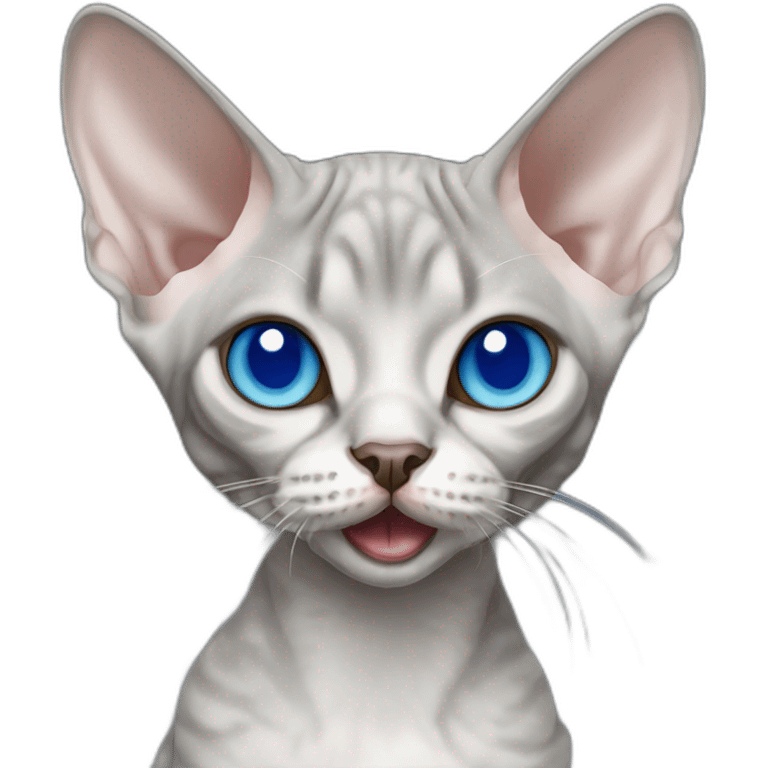 Devon Rex cat grey with blue eye open mouth emoji