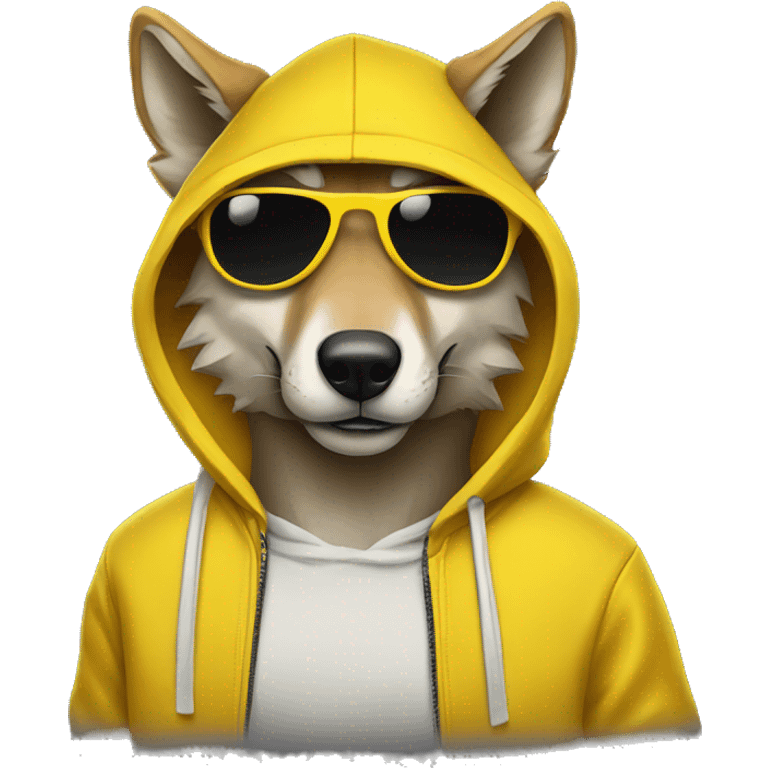 Wolf with a yellow hoodie and with black sunglasses  emoji