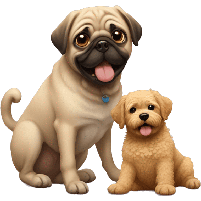 Pug playing with golden doodle  emoji