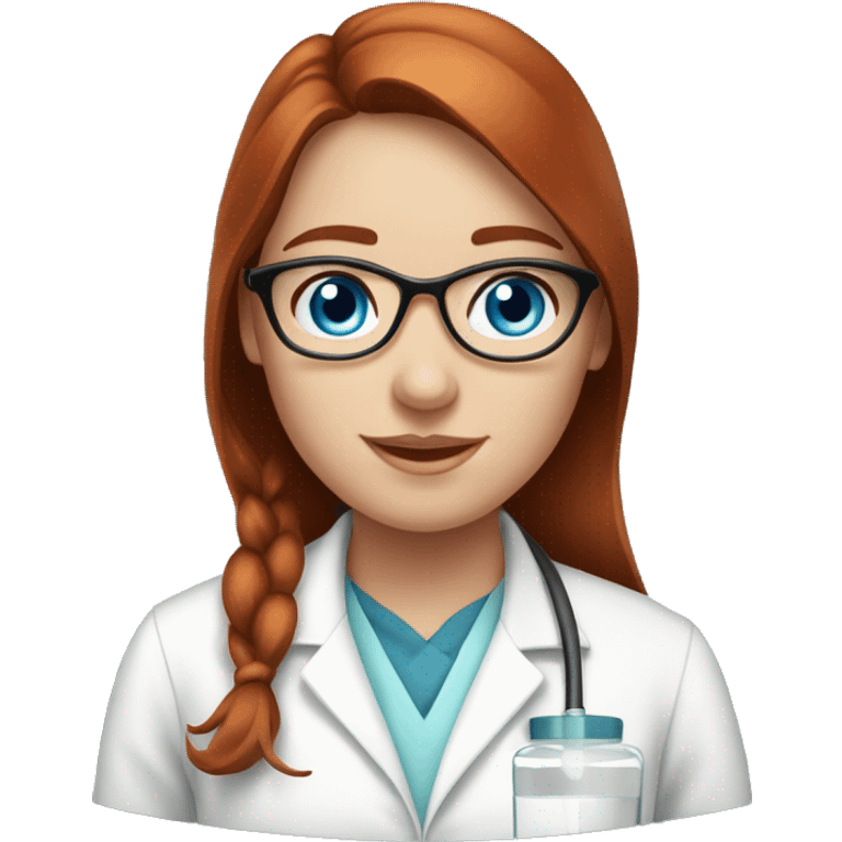 Blue eyed, Auburn hair, pharmacist girl with glassse  emoji