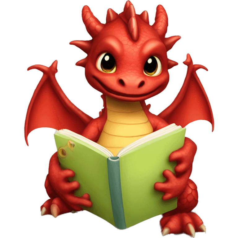 red baby dragon reading a book in freshly hatched egg emoji