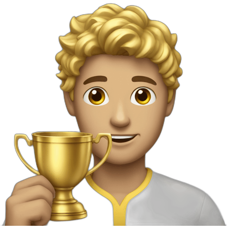 young man with a gold cup in his hand emoji