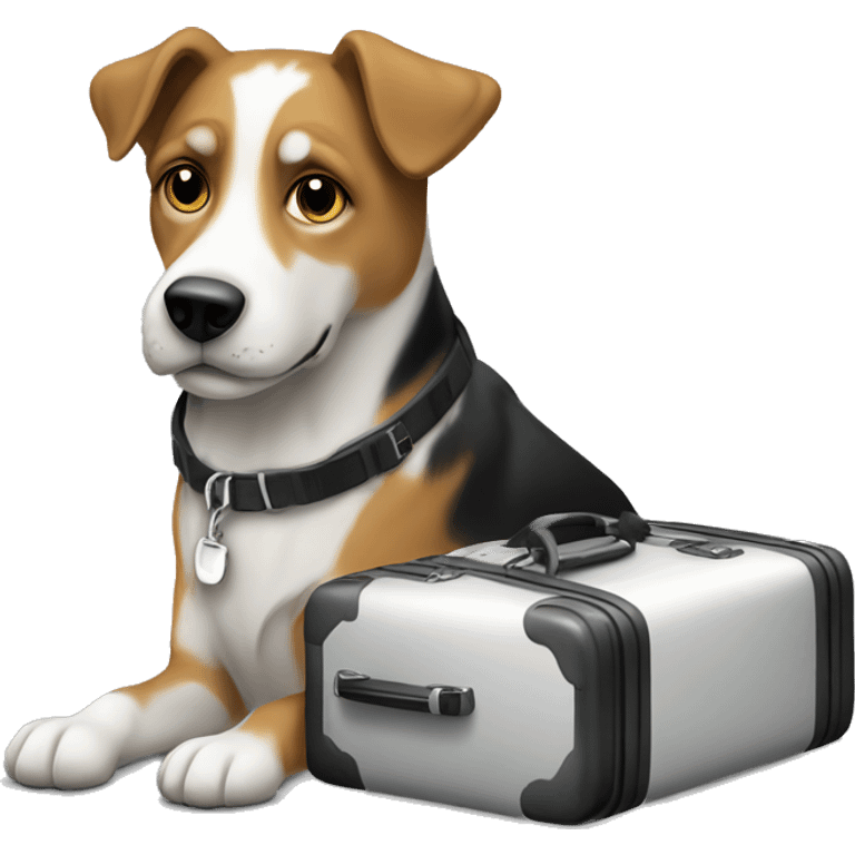 Mutt dog with suitcase black white  emoji