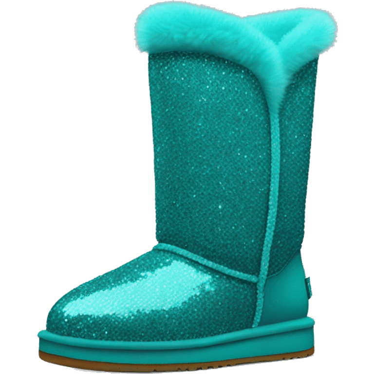 Realistic teal glitter and fur Ugg boots. emoji