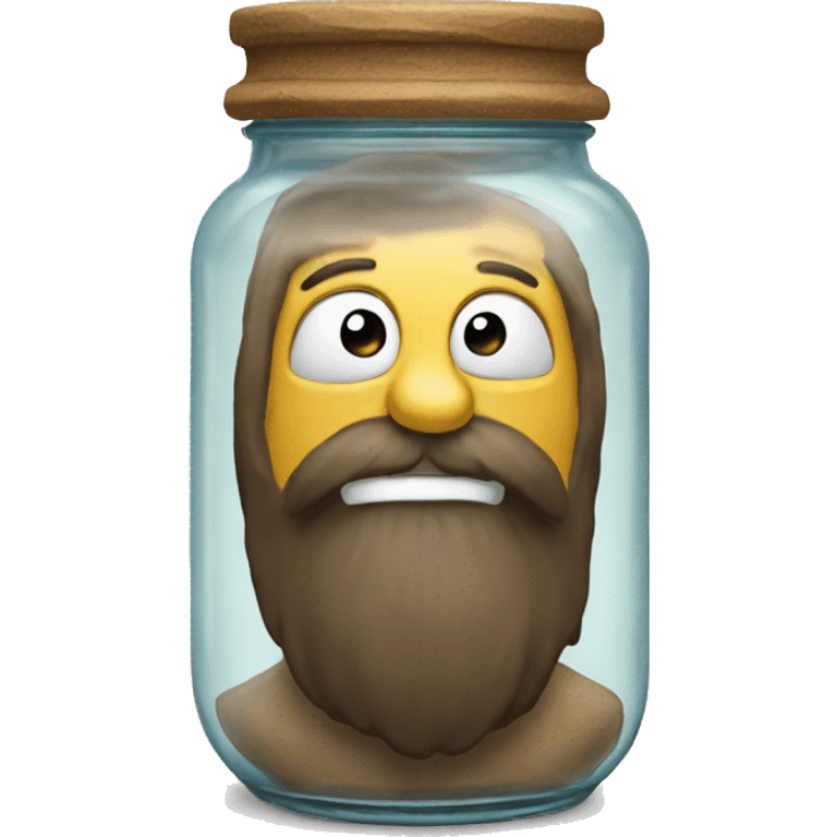 Anthropomorphic glass jar with a beard emoji