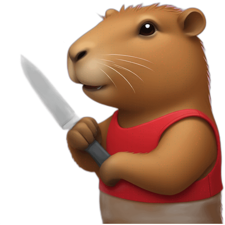 capybara holding a toy knife with red paint on it emoji