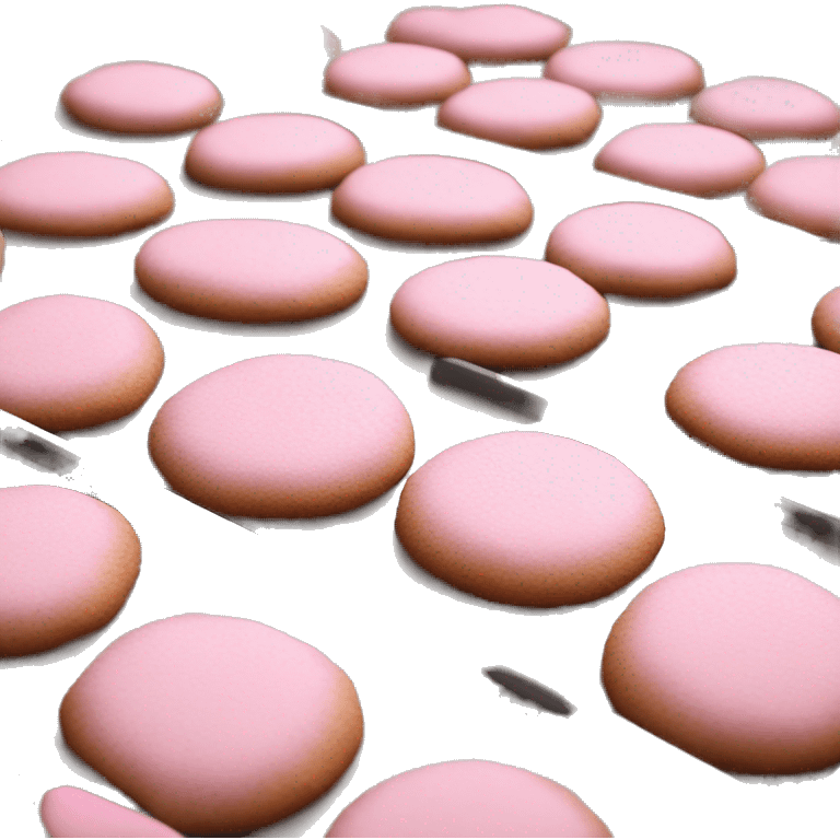 Realistic isolated flat pink cookies laying on a small baking pan. emoji