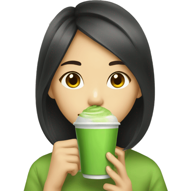 asian girl drinking matcha emoji