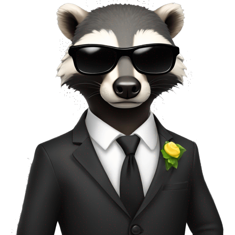 honeybadger in back business suit with black tie wearing sunglasses emoji