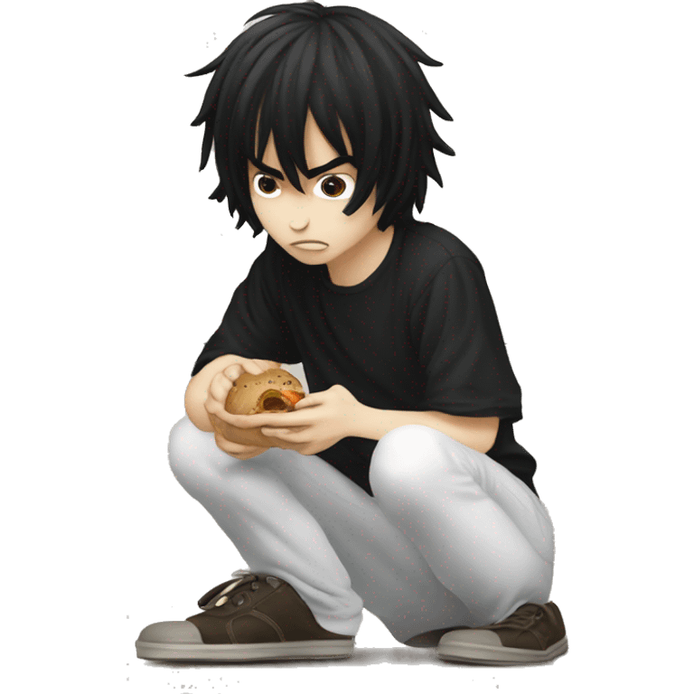 L Lawliet death note squat and eating emoji