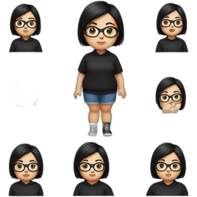 Chubby girl with short and black hair and optical glasses in a black sweatshirt emoji