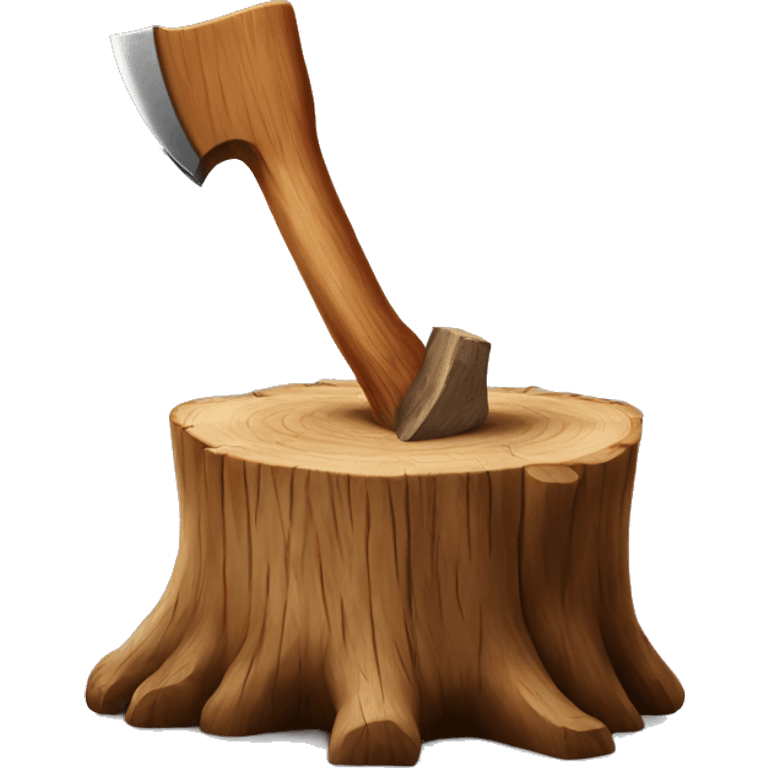 Realistic wood stump with axe chopping it emoji