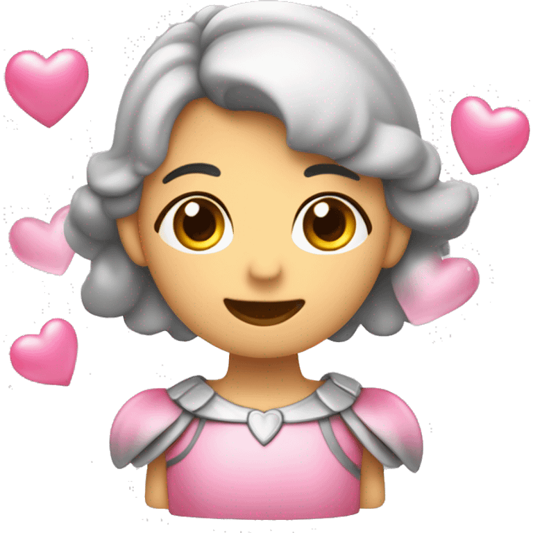 emoji sonrojado con corazones flotantes de color rosado y gris flechados y un arito de ángel en la cabeza  emoji