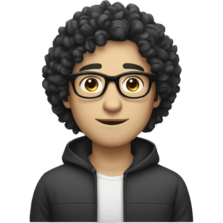 white skin male with curly black hair, round glasses emoji