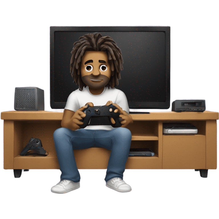 brown man with dreads playing a game on a console and tv emoji