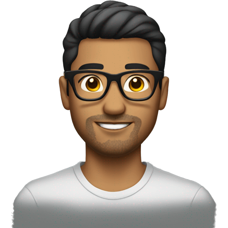 Hispanic guy with arm tattoo and glasses emoji