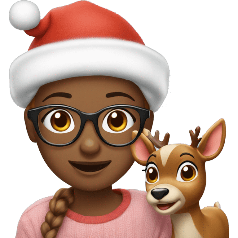 happy girl with glasses with Rudolph ￼ emoji