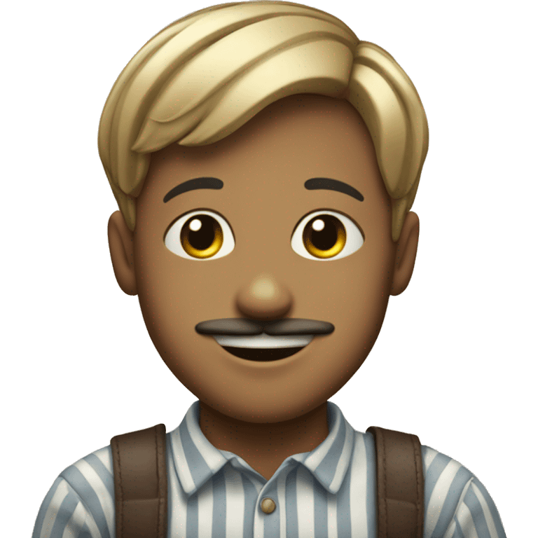 smiling boy in striped shirt with moustache emoji