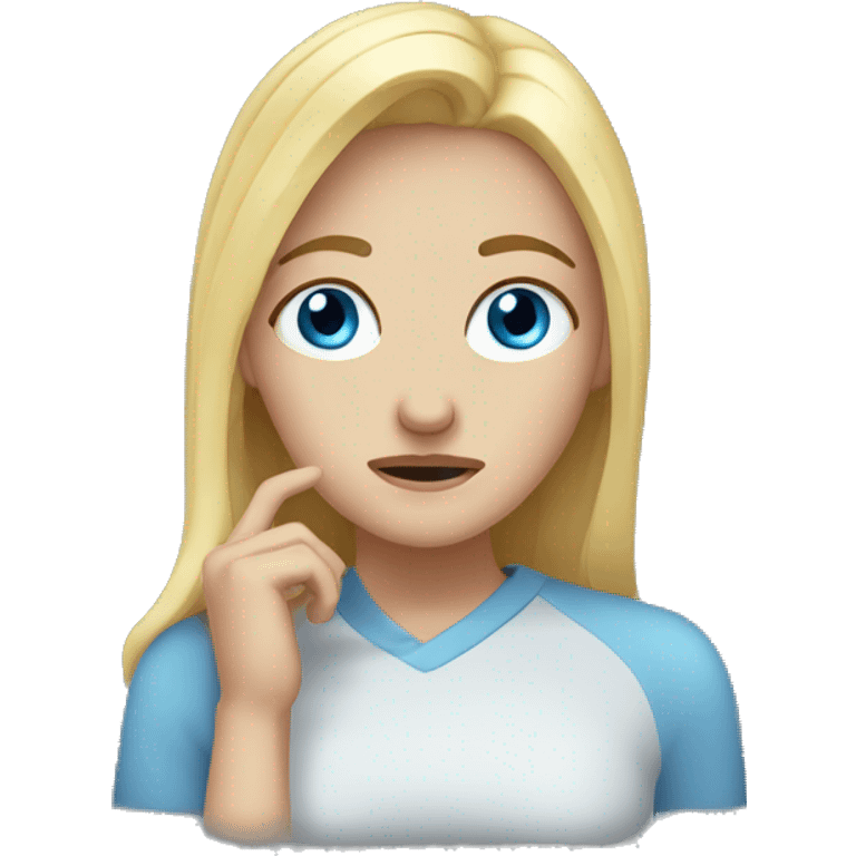 blonde girl blue eyes holding head in pain emoji