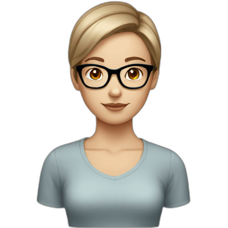 White girl with glasses straight brown mid-short hair emoji